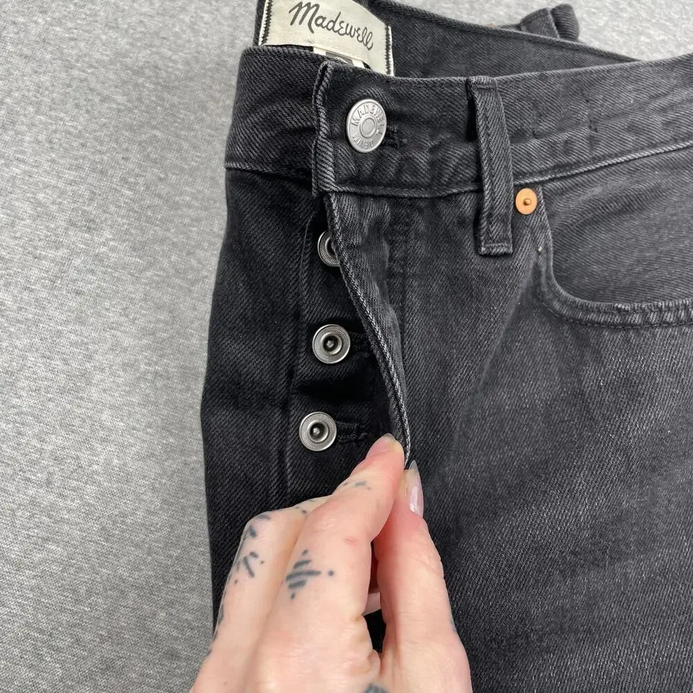 Madewell Jeans Womens 29 Black Low-Slung Straight Slouchy Denim Kent Wash Drapey